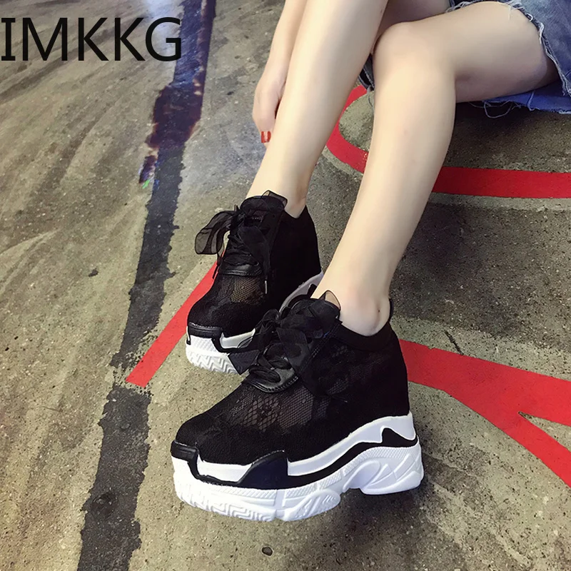 Кроссовки женские сетчатые Уличная обувь на платформе высокий каблук дышащие