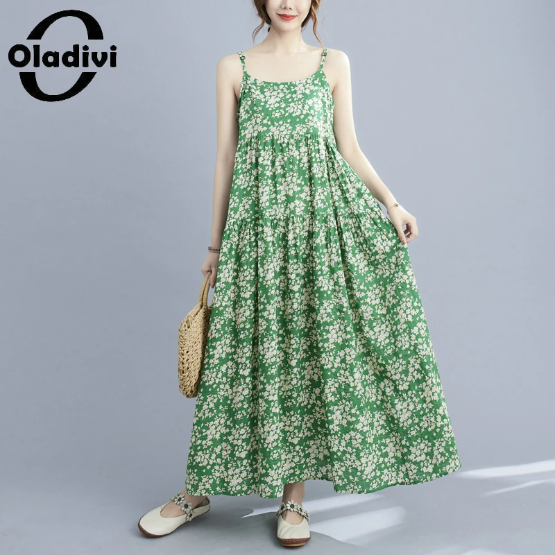 

Oladivi женское платье оверсайз без рукавов на бретельках 2021 летние новые повседневные свободные платья винтажные женские модели 9789