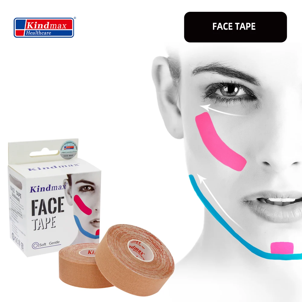 Kindmax Kinesiology Tape for Face V Line and Neck Eyes Area Lifting Wrinkle Remover Tape Skin Color 2 Rolls 2.5 cm 5cm 5m