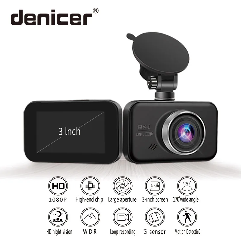 Denicer Dash Cam 3 0 дюймов Автомобильный видеорегистратор с сенсорным экраном Full Hd 1080P
