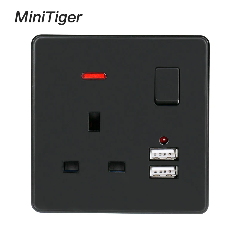 Черная настенная розетка Minitiger 13 А британский стандарт переключатель 2 1 двойной