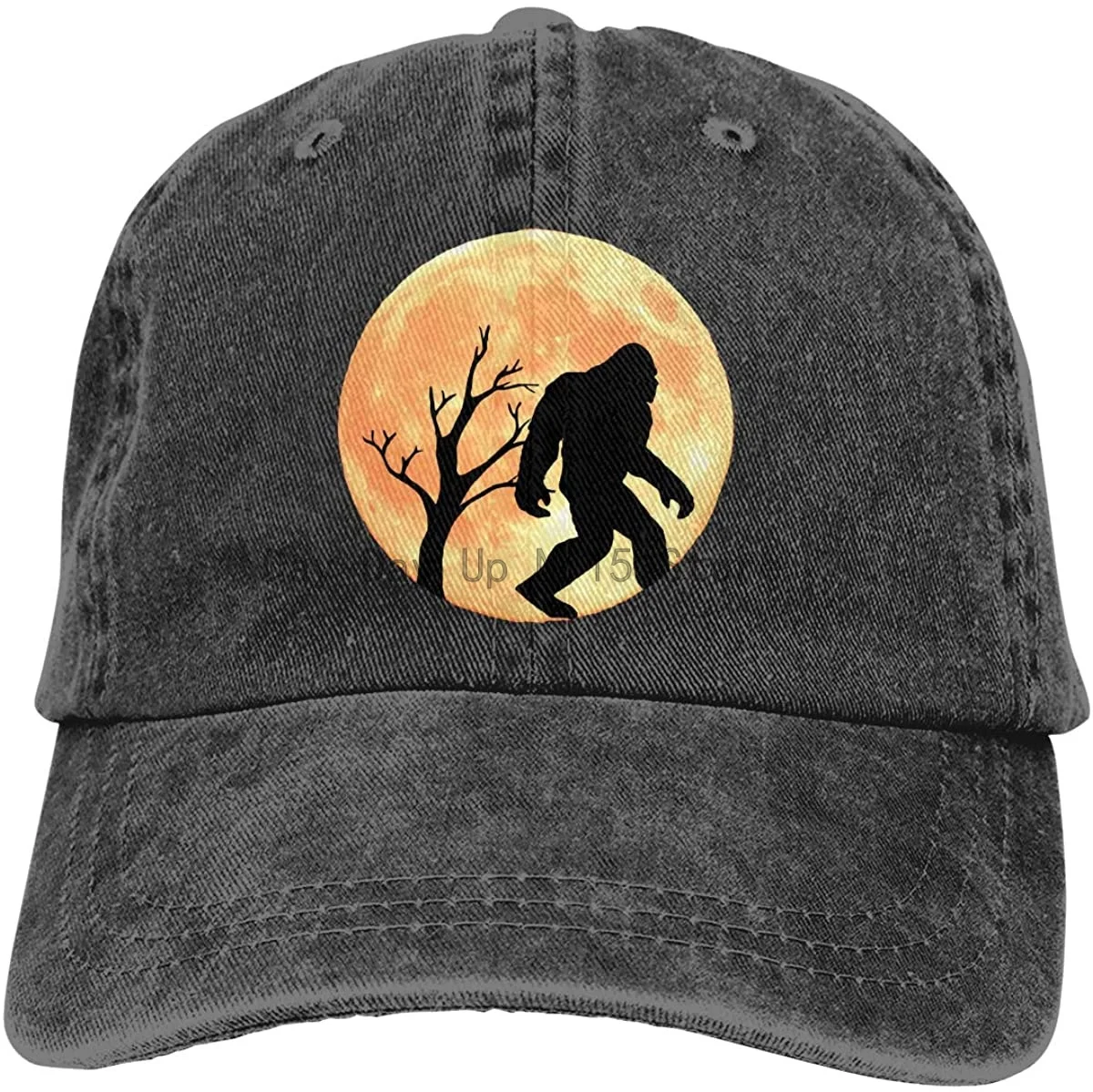 

Washed Distressed Cotton Dad Hat Funny Bigfoot Halloween Full Moon Baseball Cap Adjustable Trucker Black