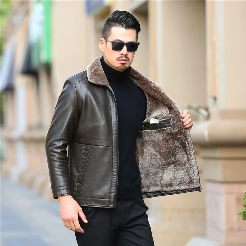 Новое мужское пальто из натуральной кожи куртка овчины с капюшоном зимние куртки