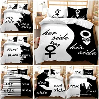 Couple Boys Girls Single Double Duvet Cover Black and White Bedding Set Her Side His Side Quilt Cover Lover Me And You Bed Cover