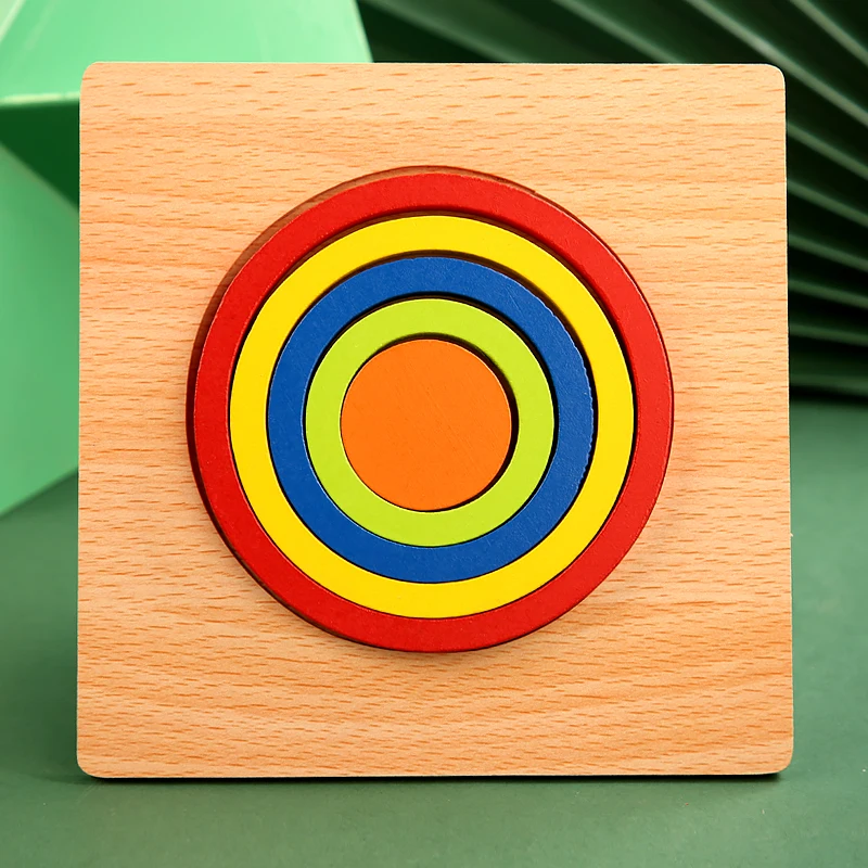 

High Quality Colorful 3D Wooden Geometric Shapes Cognition Puzzles Board Math Game Montessori Learning Educational For Kids Toys