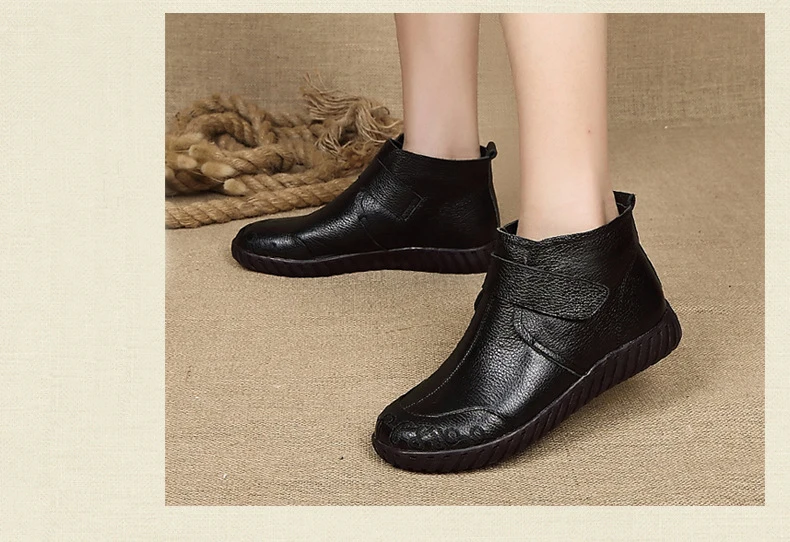 GKTINOO/ г. Зимние женские ботинки из натуральной кожи ручной работы г. botas Mujer, однотонные Зимние ботильоны без застежки ботинки на плоской подошве