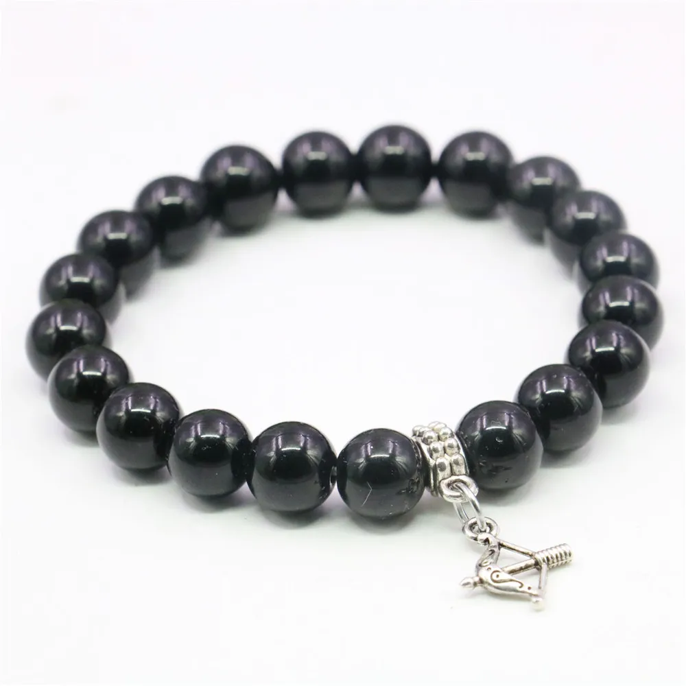 

10mm Round Black Agates Onyx Bracelet Couples Fashion Jewelry Making Design Cupid's Arrow Lover`s Gifts Hand Made Ornaments