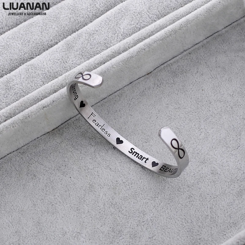 

Infinity Jewelry Courage Fearless Smart Confidence Bracelet Stainless Steel Engraved Cuff Bracelet Bangle Gift For Friend Family