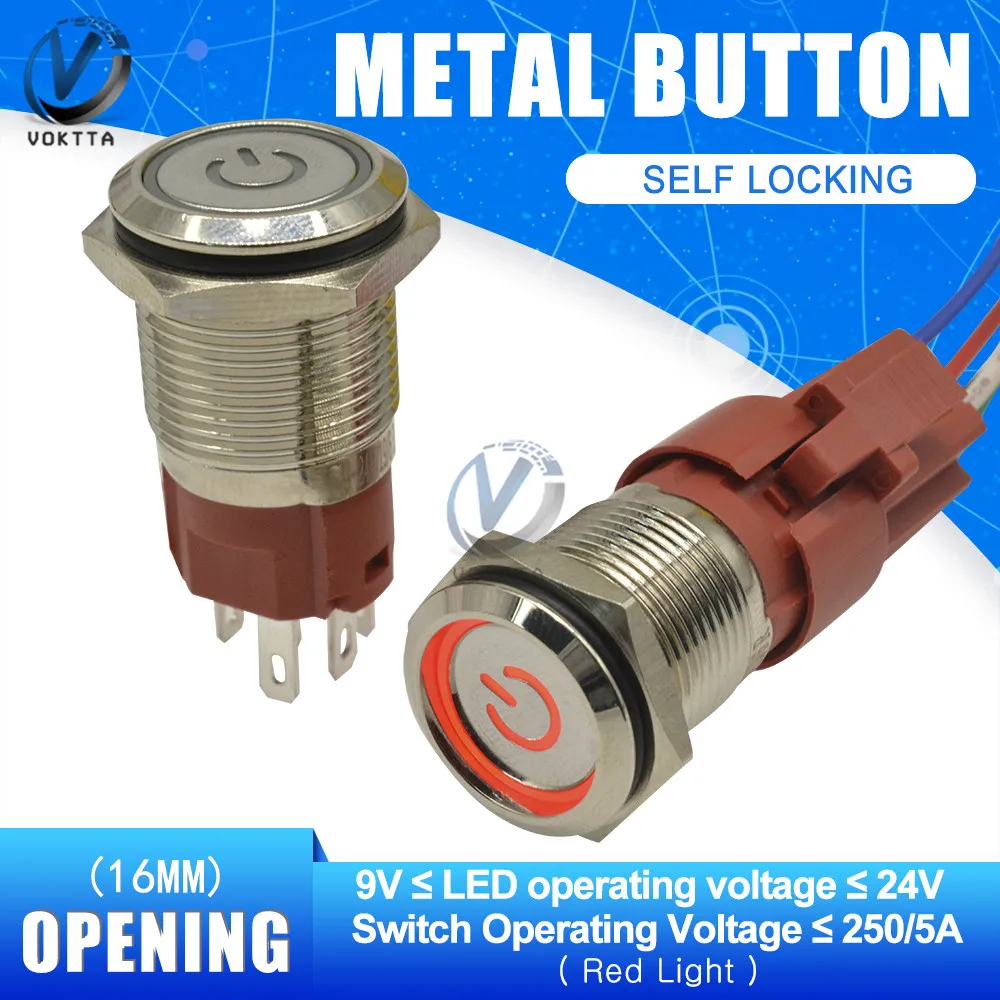 16 мм металлический переключатель Светодиодная Кнопка самоблокирующийся 250 В 5А