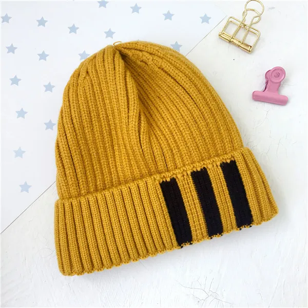 Детская шапка Skullie Beanies для мальчиков и девочек, зимняя однотонная шапка в полоску с ушками, теплые эластичные модные аксессуары - Цвет: 4
