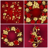 full squareround drill 5d diy diamond painting golden red flower 3d diamond embroidery flowers cross stitch kit home decor gift