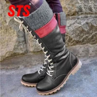 sts womens casual fashion martin boots winter keep warm lace up flats boots ladies shoes outdoor plus size high top footwear