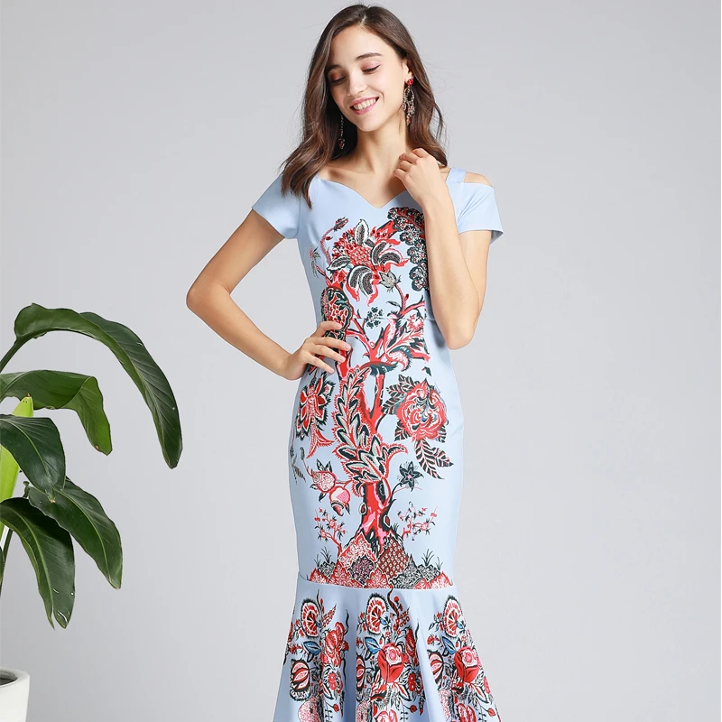 Vestidos verano mujer Алмазный бисер с принтом сексуальные vestidos de festa saia Миди женские платья слинг рыбий хвост облегающее платье