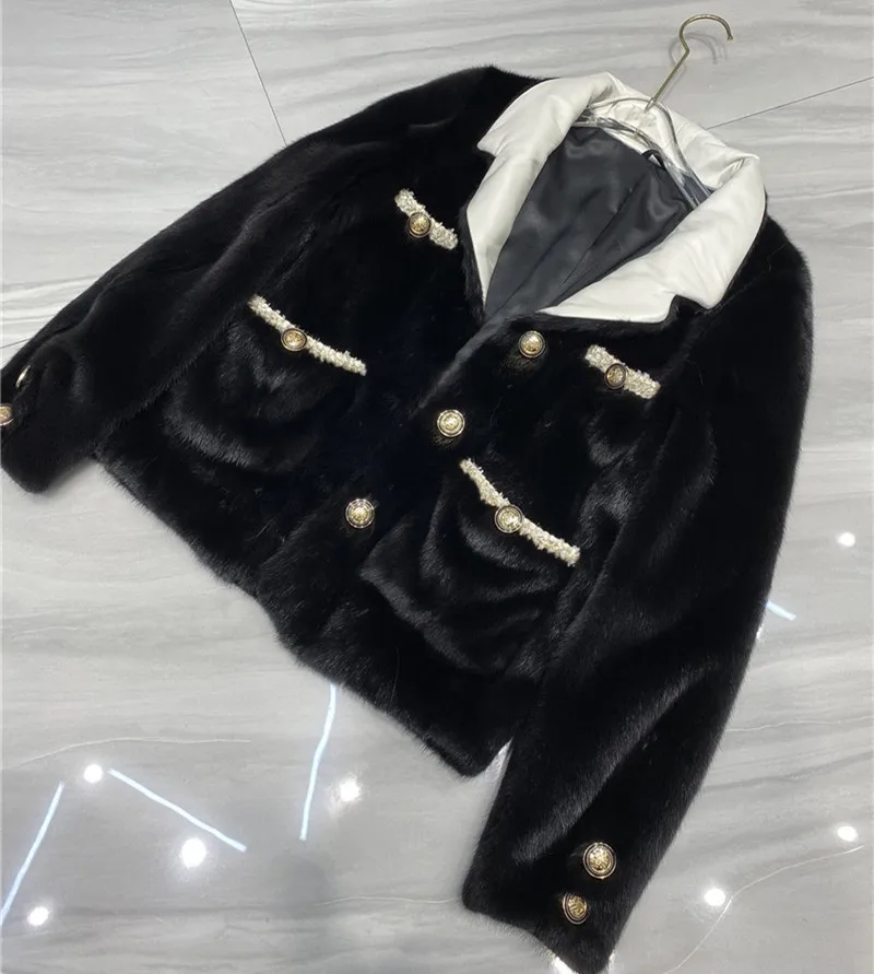 

Новинка 2022, женские шубы из натуральной норки, черные Куртки из натуральной кожи с овечьим воротником