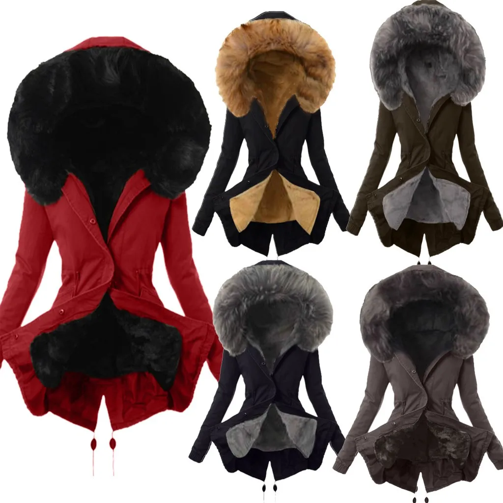Женское пальто с меховой подкладкой женская зимняя теплая Толстая длинная