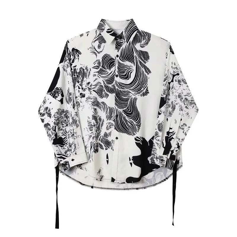 

XITAO Print Pattern Blouse Drawstring Single Breast Full Sleeve Goddess Fan Casual Elegant 2021 Summer Loose Style Shirt ZLL5437