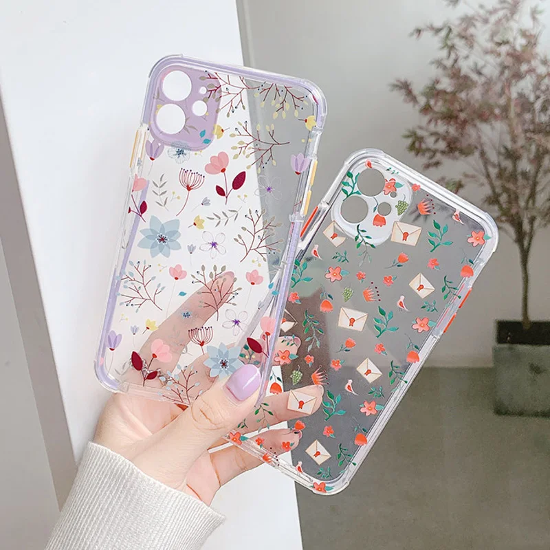

USLION Flower Leaf Case For iPhone 11 Pro Max X XR XS Max 7 8 Plus Cute Transparent Soft TPU Silicone Bumper Back Cover Coque