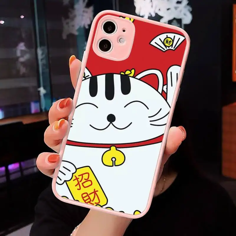 

red China cute lucky cat Phone Case Matte Transparent for iPhone 7 8 11 12 s mini pro X XS XR MAX Plus cover funda shell