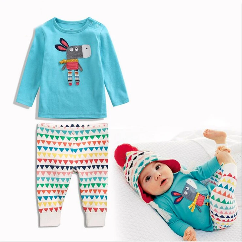 2020 New Spring 2pcs Baby Girl Clothes Autumn Boys Colorful Cartoon Donkey Pattern Cotton T-shirt and Trousers Set Kids Clothing | Детская