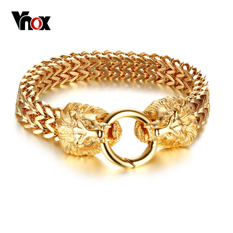 Vnox рок голова льва елочка браслет-цепочка для мужчин нержавеющая сталь металл не