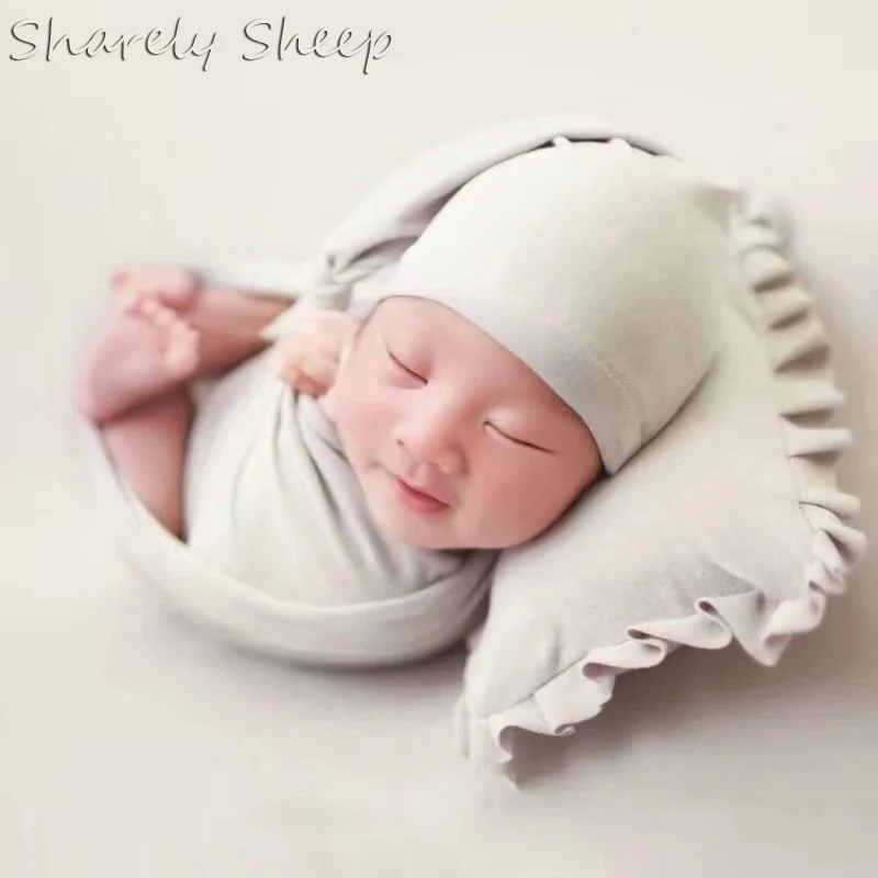 Newborn Photography Props Stretch Wraps Baby Boy Girl Photo Shoot Posing Hat+Wraps+Pillow Set bebe fotoshooting Accessories Prop | Мать и