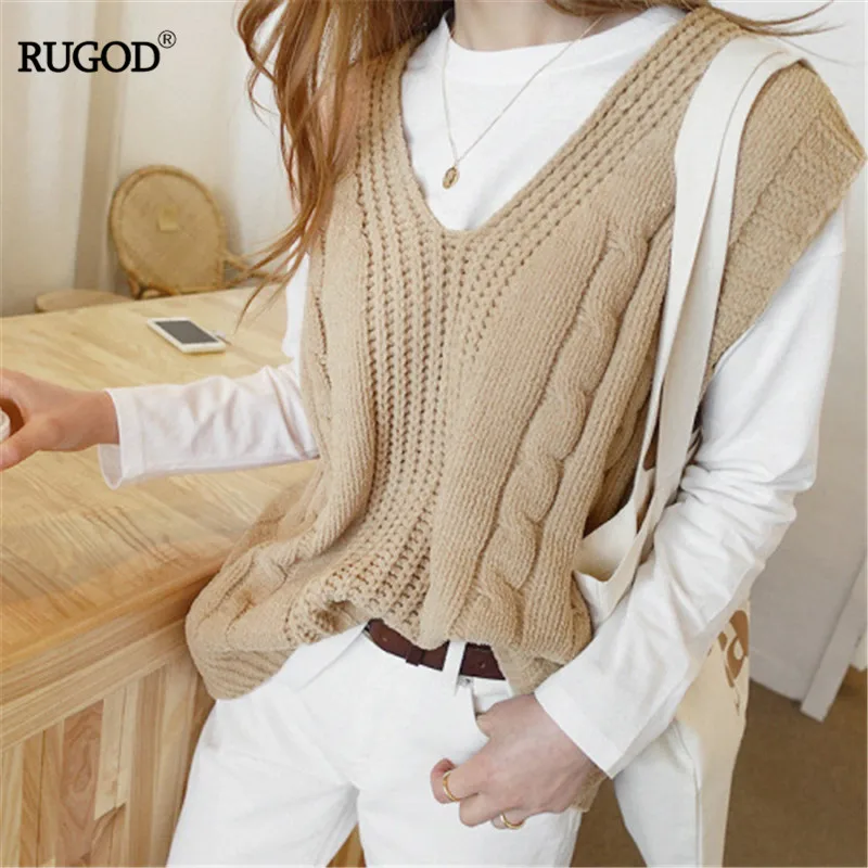 RUGOD/свитер с v-образным вырезом плотный жилет без рукавов из грубой шерсти милый