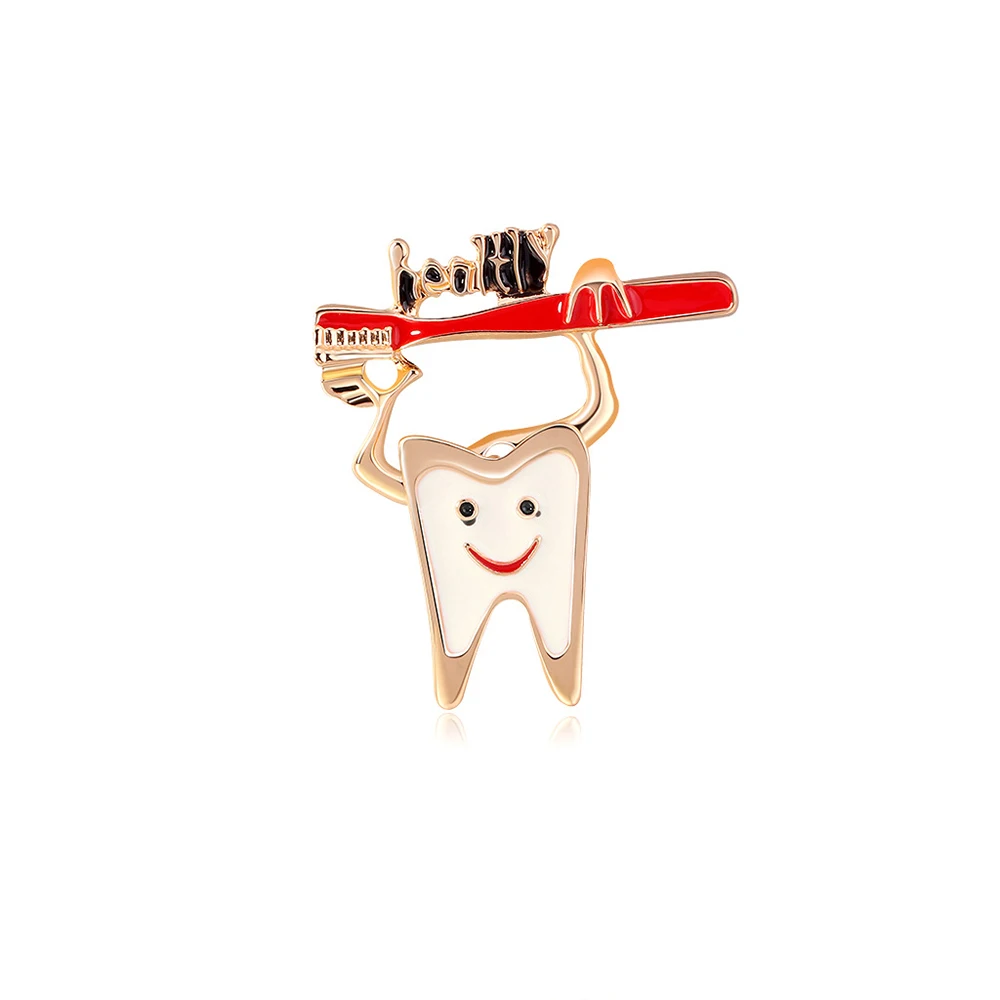 

DCARZZ Exquisite Tooth Toothbrush Brooches Pins Medical Doctors Nurses Enamel Gold Lapel Pin Badge Metal Women Accessories Gift