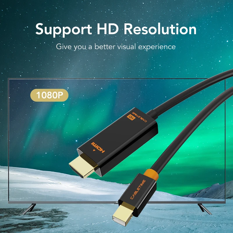 CABLETIME Новое поступление 2020 Thunderbolt мини DisplayPort dp DP к HDMI адаптер кабель для 1080P ТВ