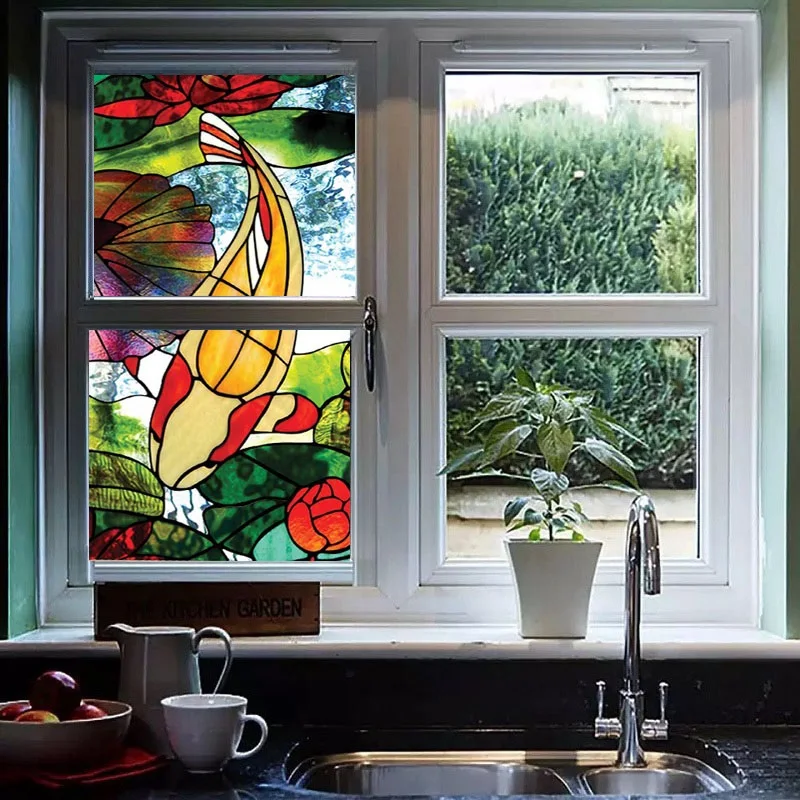 Цветная матовая оконная пленка декоративная витражная наклейка