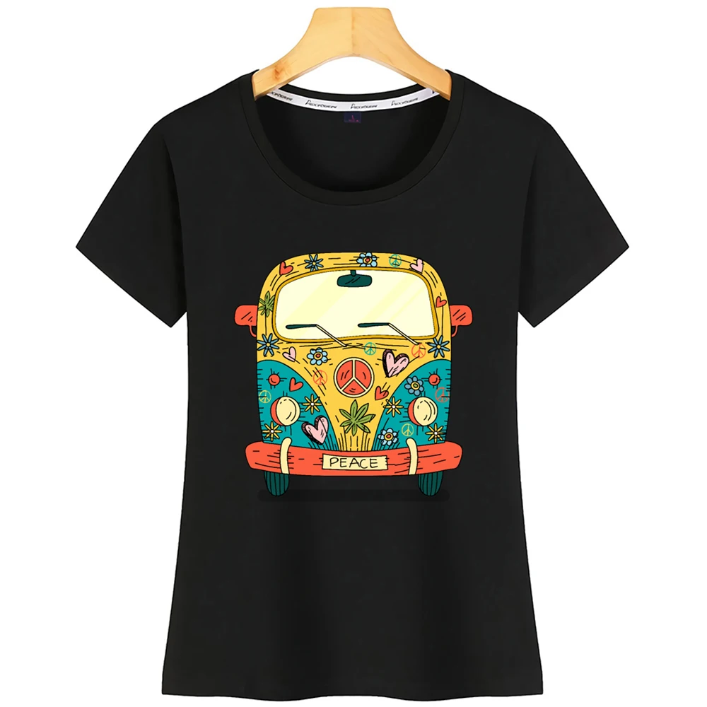 Топы футболка Женская хиппи цветок автобус мира забавная белая на заказ | одежда