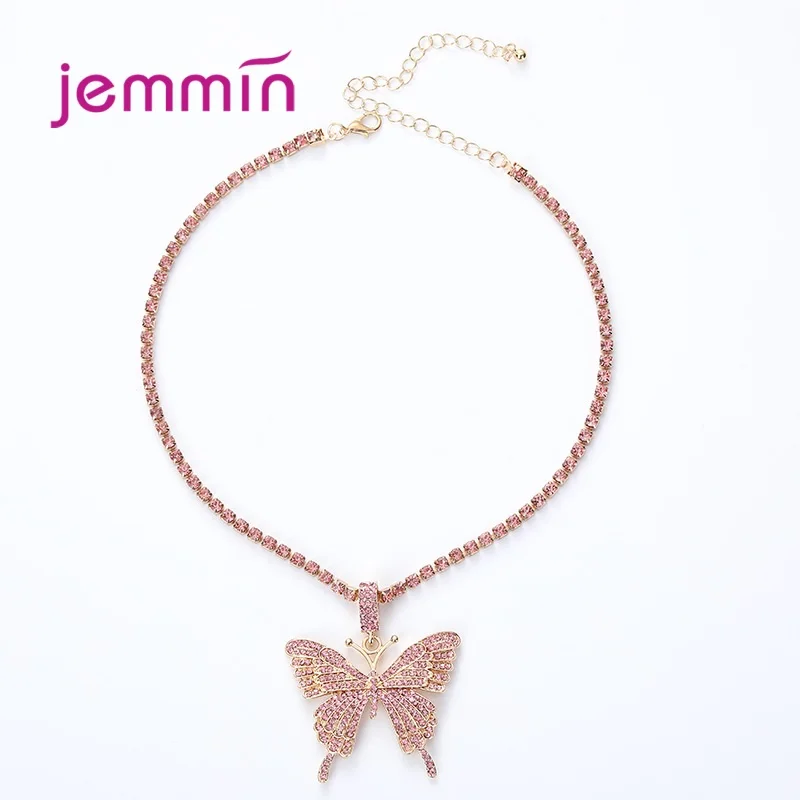 

New Trendy Animal Butterfly Necklace & Pendant 925 Sterling Silver AAAA+ Cubic Zircon Men's Women Hip hop Rock Jewelry