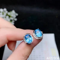 kjjeaxcmy fine jewelry 925 sterling silver inlaid natural blue topaz female earrings ear studs lovely support detection