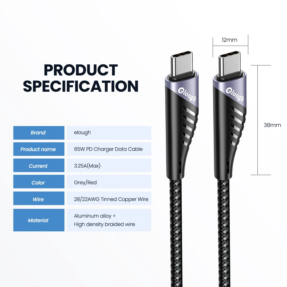 Кабель зарядный Elough USB C на Type 65 Вт для Xiaomi mi 11/Samsung S20/Huawei PD | Мобильные телефоны и