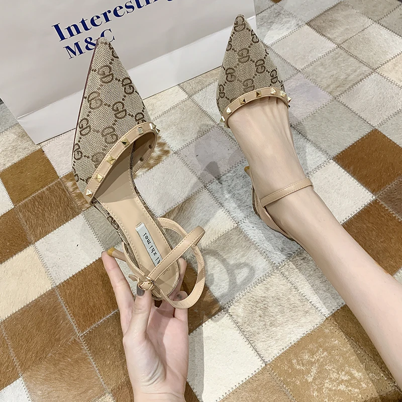 

Women 2020 New Summer Versatile Sexy Willow Cuff Women Shoes Sandals Rivet High Heels women thin heels pointed single shoes