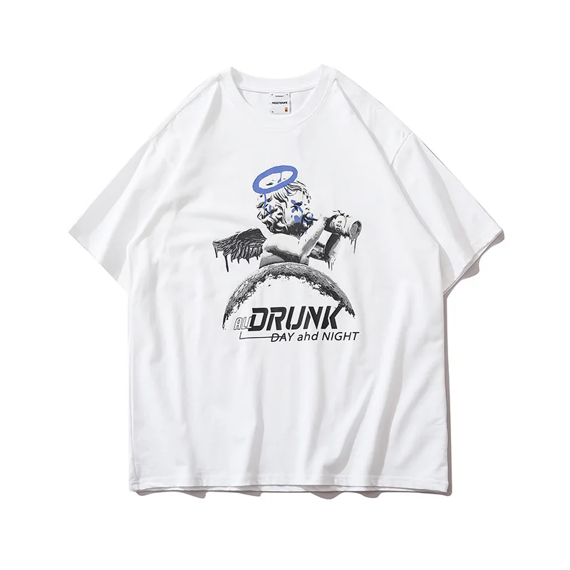 

Summer Hipster Hip Hop Angel Print Tee Shirts Unisex Fashion Casual Short Sleeve T-shirt Women's Loose 100% Cotton Tops Tshirt