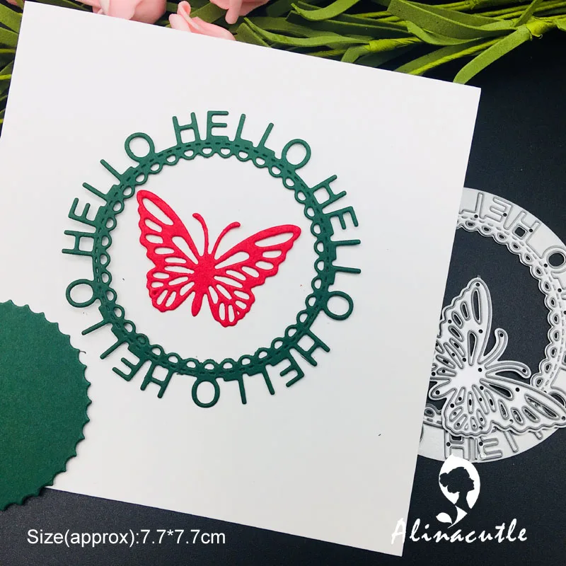 Высечка металлическая пресс форма Hello butterfly круг записная книжка ручной работы