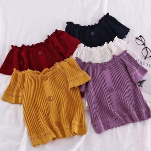 HELIAR женские футболки на пуговицах, укороченные женские топы с квадратным воротником и открытыми плечами, женские весенние Рубашки с коротким рукавом