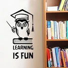 Учиться-это весело вдохновляющие цитаты наклейка на стену образования книга с совой винил Стикеры школьная украшение для классной комнаты съемные настенные S263