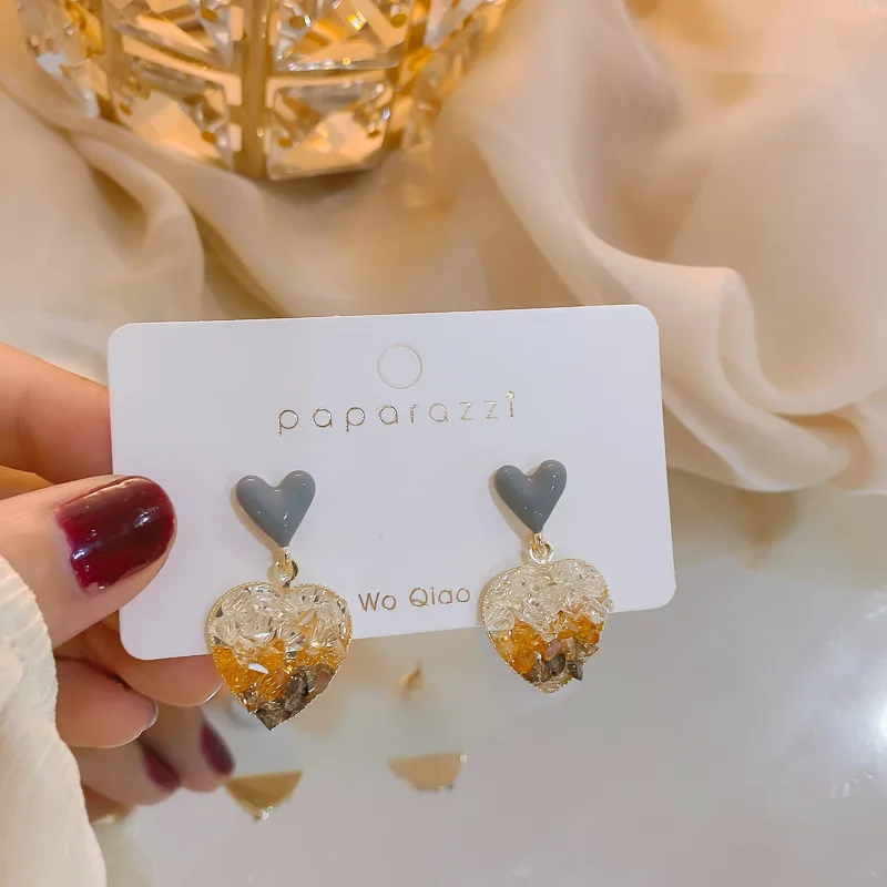 Женские серьги подвески с кристаллами простые градиентом в форме сердца