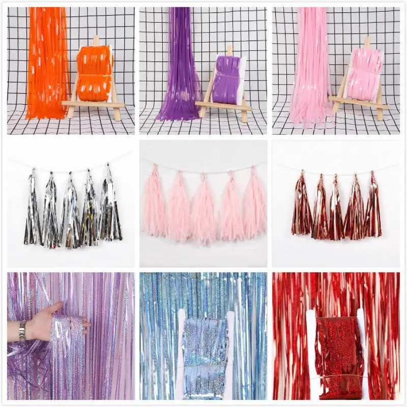 

Bachelorette Party Backdrop Curtains Tassel Fringe Foil Curtain Birthday Wedding Decoration Adult Anniversary Decor
