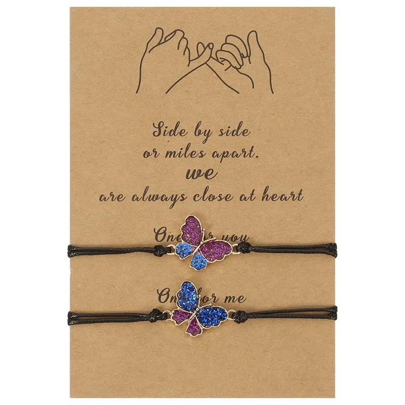 2pcs/set Handmade Rope Butterfly Bracelet For Women Lovers BFF Braslet Couple Wristband Jewelry