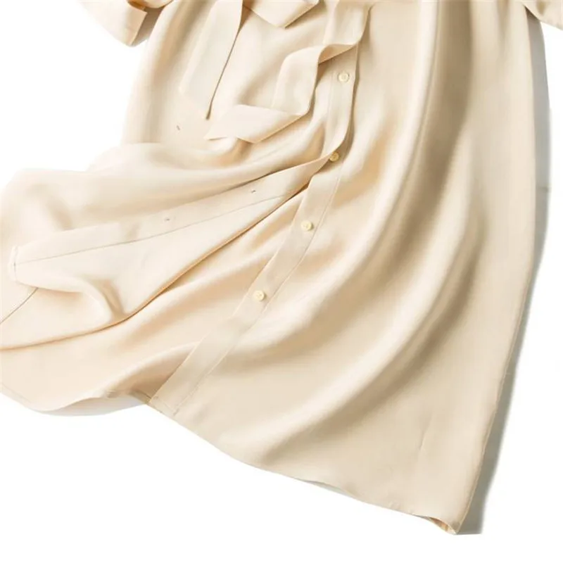 Платье рубашка женское из натурального шелка с длинным рукавом и поясом|natural silk