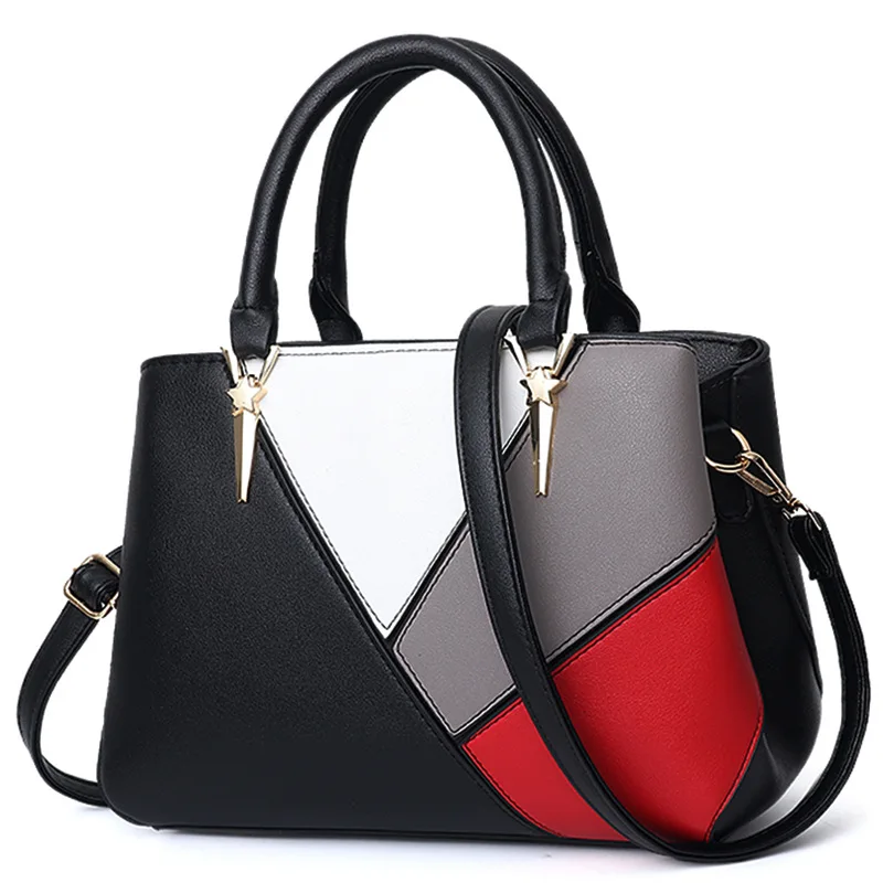 

2020 European and American ladies shoulder bag stitching solid color PU leather handbags female bags classic large-capacity bag