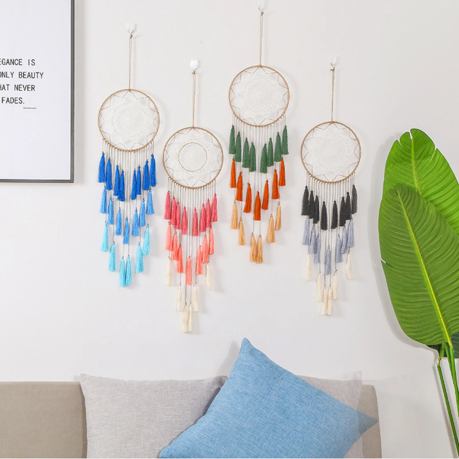 

Wind Chimes Hanging Decoration Boho Pendant Ornament Multi Colors Home Wall Lace Iron Material Handmade Tassel Dream Catchers