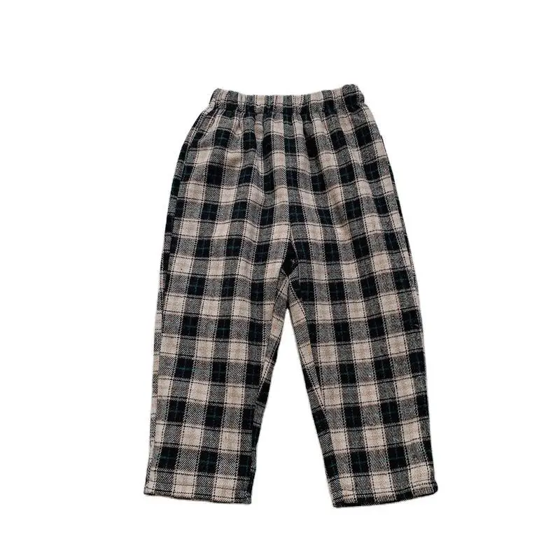 

2020 Winter New Plus Velvet Children Pants Retro Boys Thick Warm Plaid Pants Girls Trousers Children Casual Pants