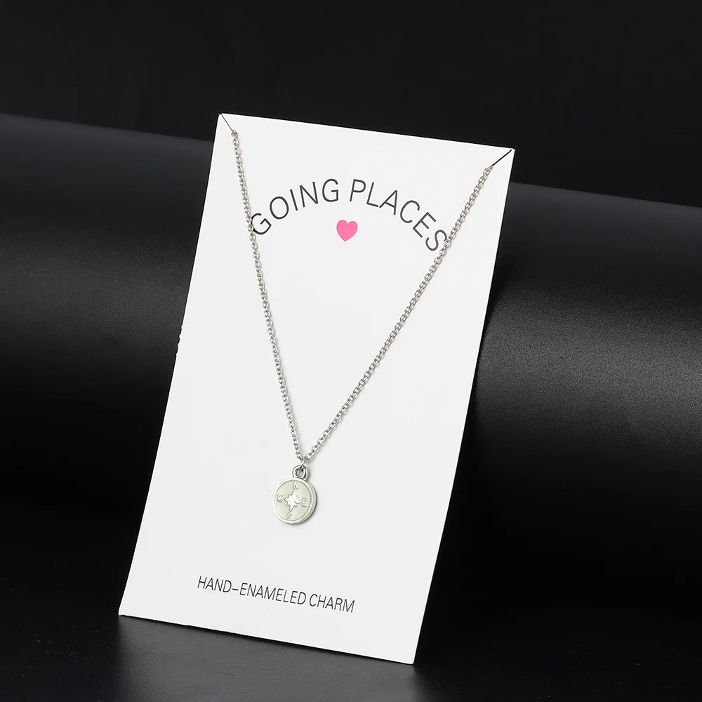 Модные подвески с компасом серебряные звенья цепочка ожерелье карточкой