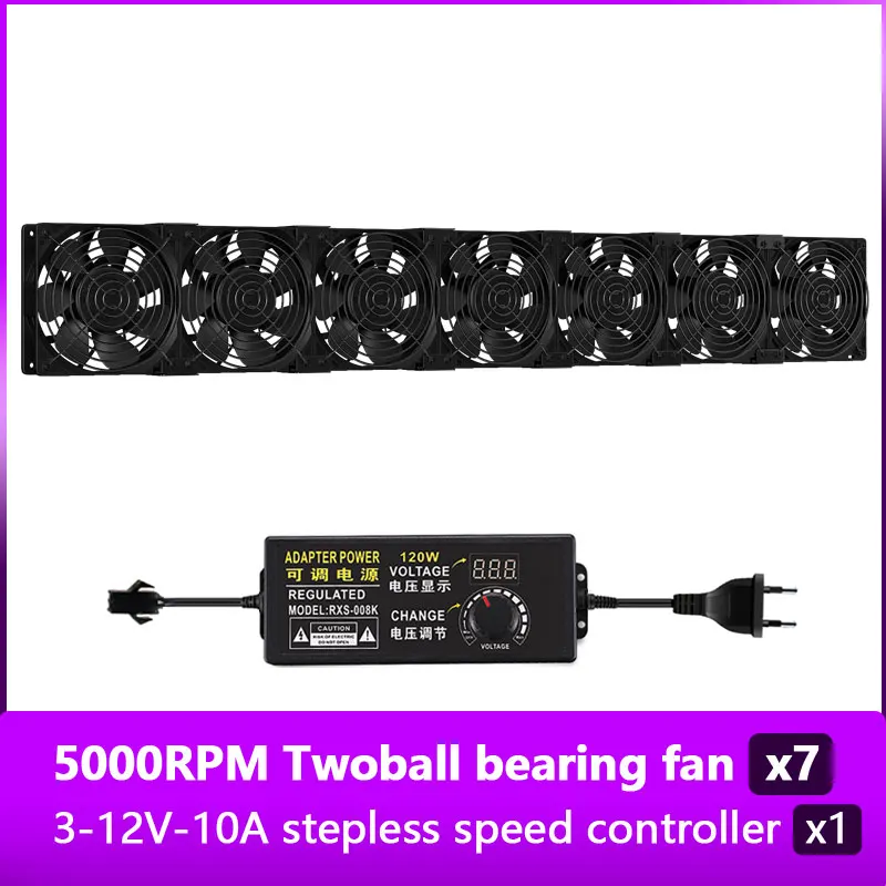 12038 5000rpm dual ball bearing 12cm violent cooling fan for pc btc open mining machine chassis server cabinet 100v 110v fan kit free global shipping