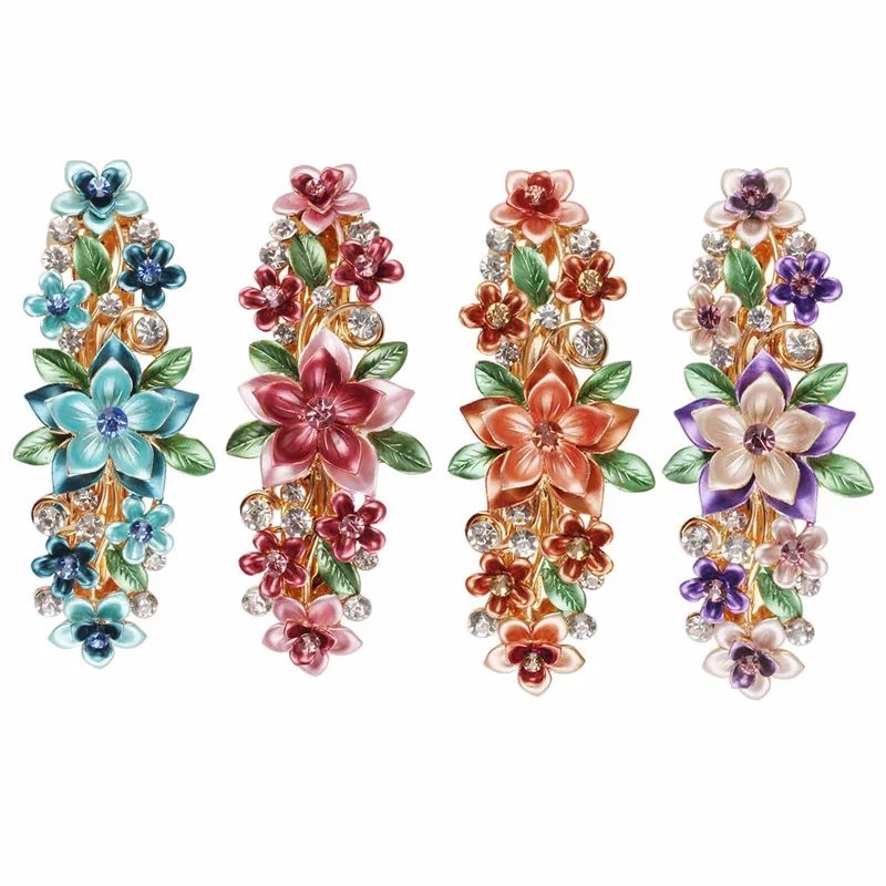 

4PCS Colorful Vintage Flower Design Metal French Barrettes Hair Clasps Accessories Women Girls