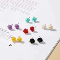 2022 bohemia bionic rose flower earrings women vivid colorful stud earring bridesmaid wedding jewelry 12pair bulk ear trinkets
