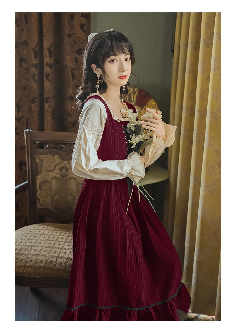 

Spring/Autumn Flare Sleeve Ruffled Square Collar Dress Female 2021 French Vintage Court Style Girl Bandage Midi Dress 2 Colors